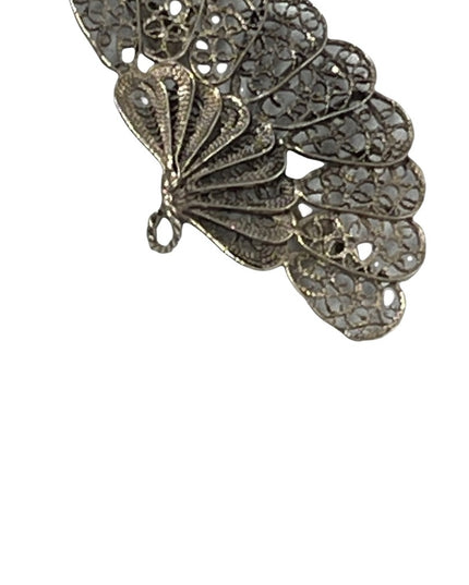 Antique silver art deco filagree fan brooch