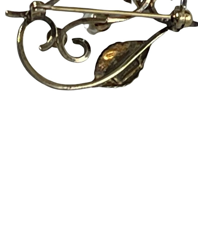 BOYD BOND Vintage sterling silver 925 gold plated pearl leaf brooch