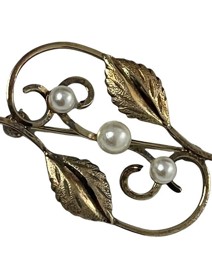 BOYD BOND Vintage sterling silver 925 gold plated pearl leaf brooch