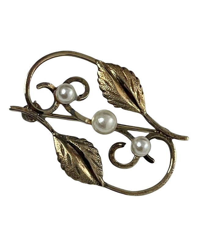 BOYD BOND Vintage sterling silver 925 gold plated pearl leaf brooch