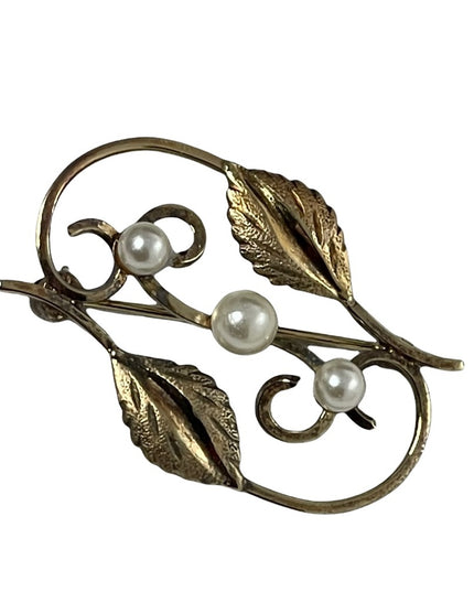 BOYD BOND Vintage sterling silver 925 gold plated pearl leaf brooch