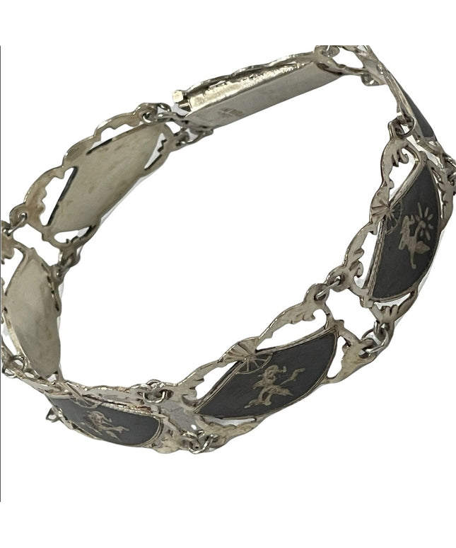 Vintage 1940s Siam Sterling bracelet Niello Goddess bracelet