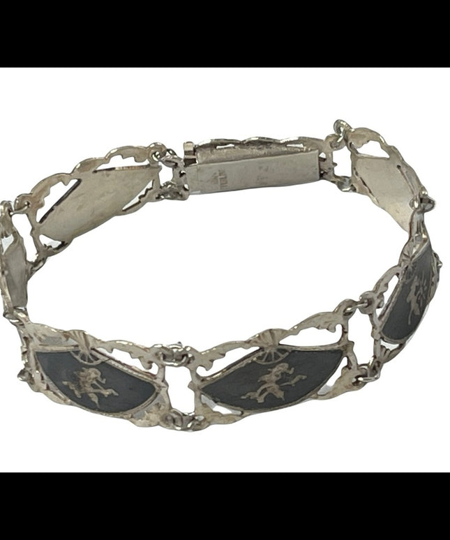 Vintage 1940s Siam Sterling bracelet Niello Goddess bracelet