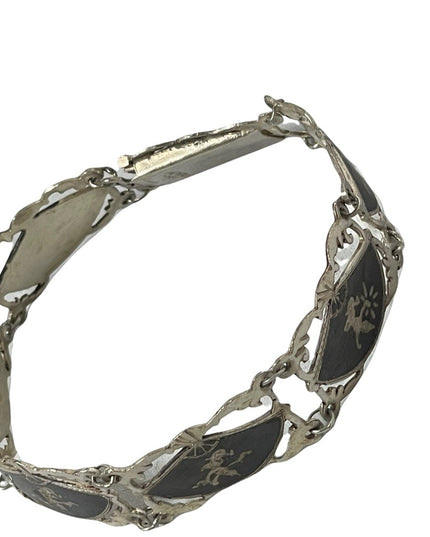 Vintage 1940s Siam Sterling bracelet Niello Goddess bracelet