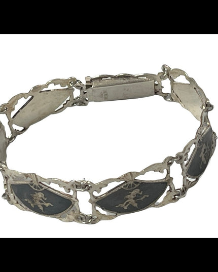Vintage 1940s Siam Sterling bracelet Niello Goddess bracelet