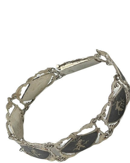 Vintage 1940s Siam Sterling bracelet Niello Goddess bracelet
