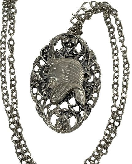 Vintage Silver tone EGYPTIAN King Tut Large pendant necklace