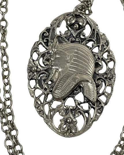 Vintage Silver tone EGYPTIAN King Tut Large pendant necklace