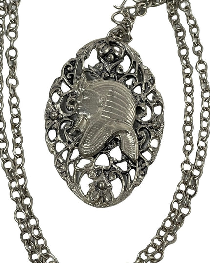 Vintage Silver tone EGYPTIAN King Tut Large pendant necklace