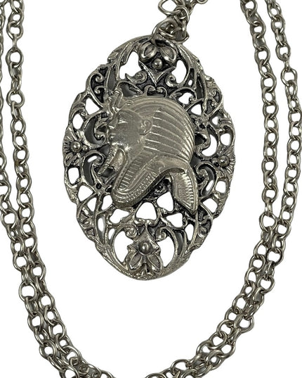 Vintage Silver tone EGYPTIAN King Tut Large pendant necklace