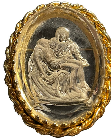 Michelangelo's La Pieta vintage WARNER gold cameo brooch