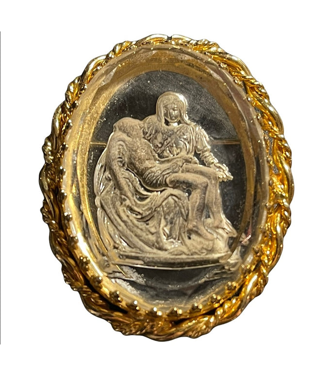 Michelangelo's La Pieta vintage WARNER gold cameo brooch
