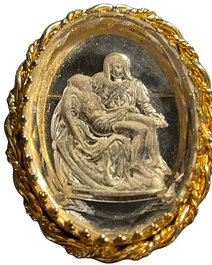 Michelangelo's La Pieta vintage WARNER gold cameo brooch