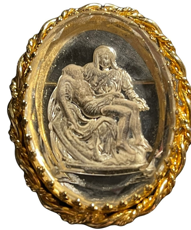 Michelangelo's La Pieta vintage WARNER gold cameo brooch