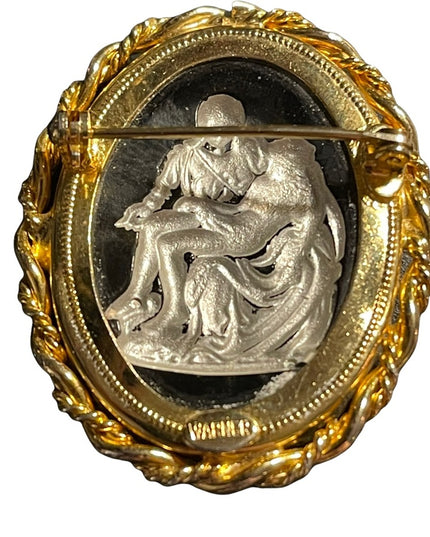 Michelangelo's La Pieta vintage WARNER gold cameo brooch