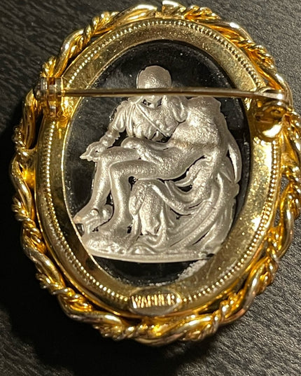 Michelangelo's La Pieta vintage WARNER gold cameo brooch