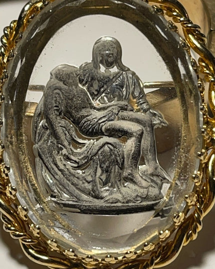 Michelangelo's La Pieta vintage WARNER gold cameo brooch