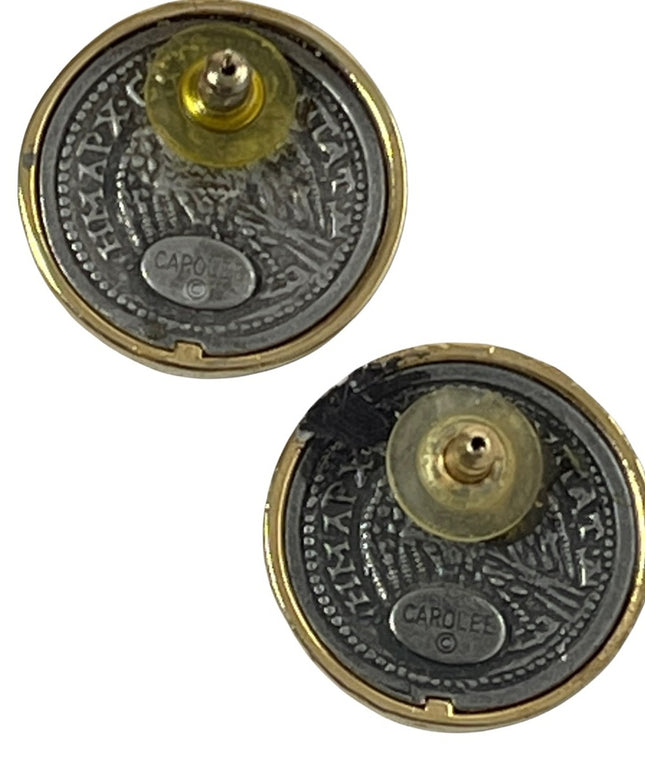 Vintage 1980s Carolee Greek Coin pierced earrings RARE