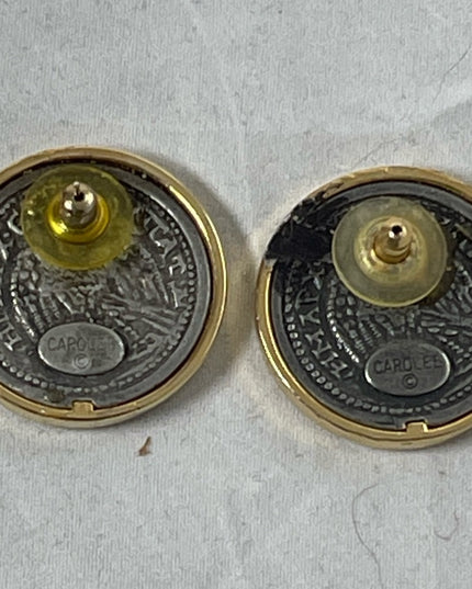 Vintage 1980s Carolee Greek Coin pierced earrings RARE