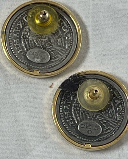 Vintage 1980s Carolee Greek Coin pierced earrings RARE