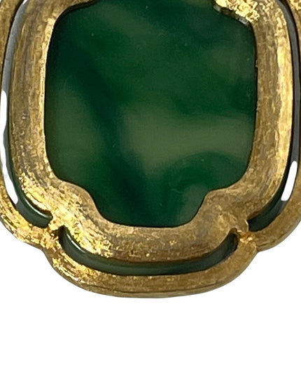 VTG 1960s Crown Trifari Faux Jade Japanese Geisha large necklace pendant gold
