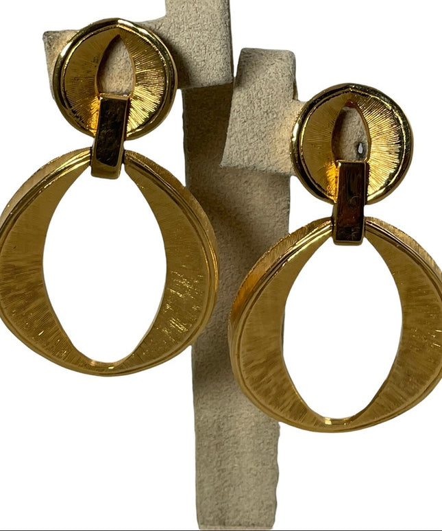 Vintage chunky large D orlan Brushed gold finish geometric clip on earrings