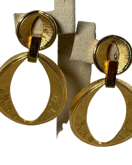 Vintage chunky large D orlan Brushed gold finish geometric clip on earrings