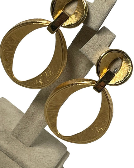 Vintage chunky large D orlan Brushed gold finish geometric clip on earrings