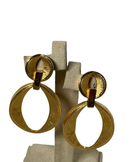 Vintage chunky large D orlan Brushed gold finish geometric clip on earrings