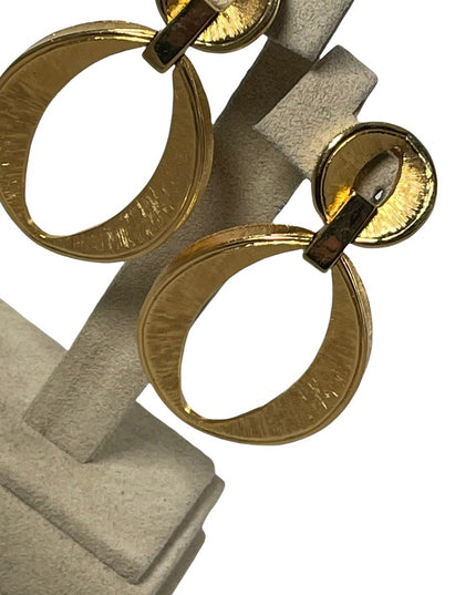 Vintage chunky large D orlan Brushed gold finish geometric clip on earrings