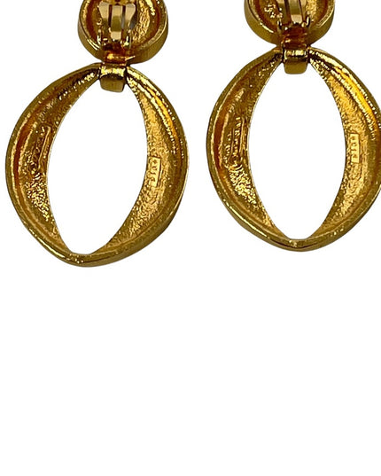 Vintage chunky large D orlan Brushed gold finish geometric clip on earrings