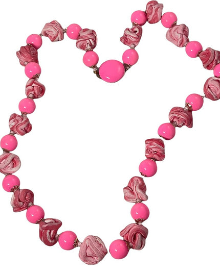 Vintage 1960s Bubble gum pink plastic & clay hot pink candy like necklace clay