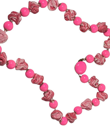 Vintage 1960s Bubble gum pink plastic & clay hot pink candy like necklace clay