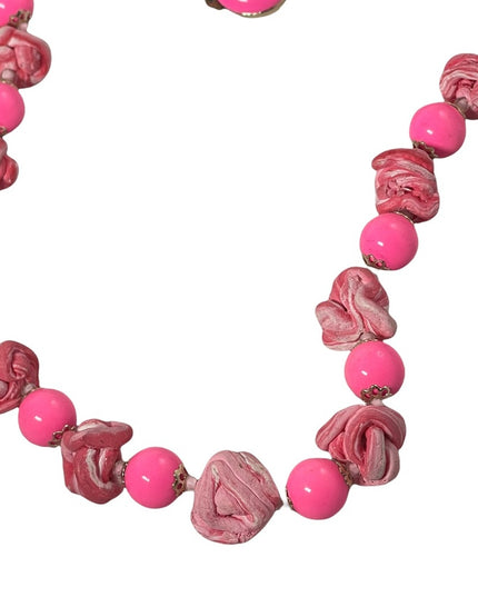 Vintage 1960s Bubble gum pink plastic & clay hot pink candy like necklace clay