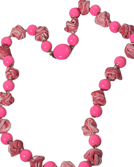 Vintage 1960s Bubble gum pink plastic & clay hot pink candy like necklace clay