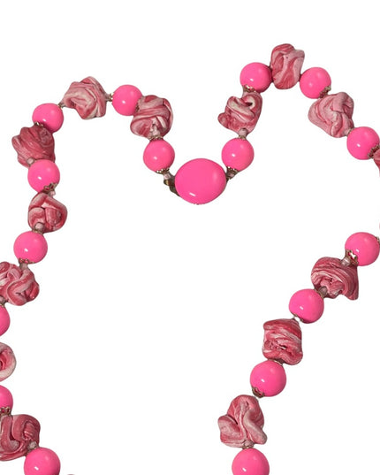 Vintage 1960s Bubble gum pink plastic & clay hot pink candy like necklace clay