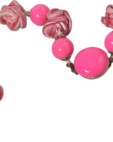 Vintage 1960s Bubble gum pink plastic & clay hot pink candy like necklace clay