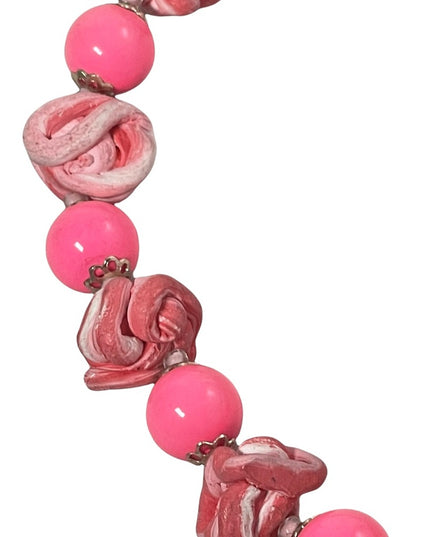 Vintage 1960s Bubble gum pink plastic & clay hot pink candy like necklace clay