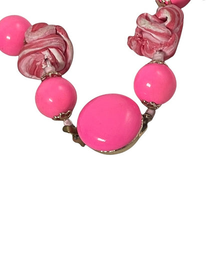 Vintage 1960s Bubble gum pink plastic & clay hot pink candy like necklace clay