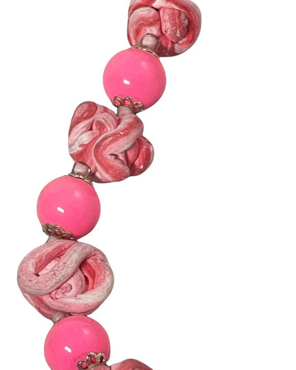 Vintage 1960s Bubble gum pink plastic & clay hot pink candy like necklace clay