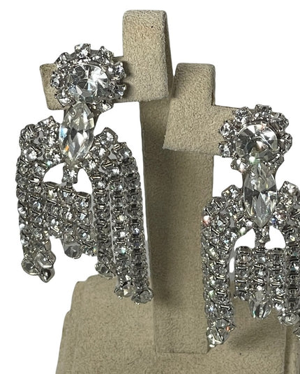 Vintage Weiss 1960s Crystal sparkle dangle fancy party gala clip on earrings