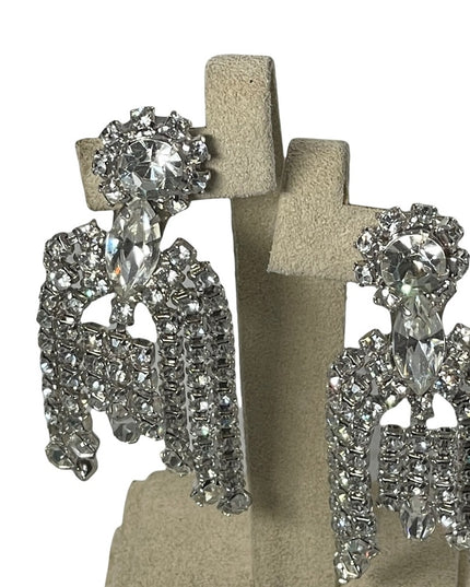 Vintage Weiss 1960s Crystal sparkle dangle fancy party gala clip on earrings