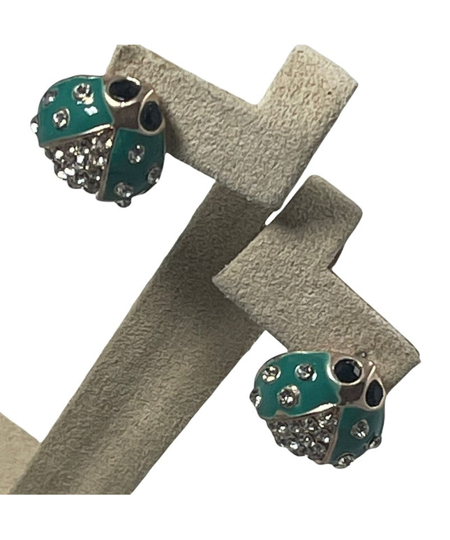 FUN Crystal rhinestone enamel lady bug earrings pierced