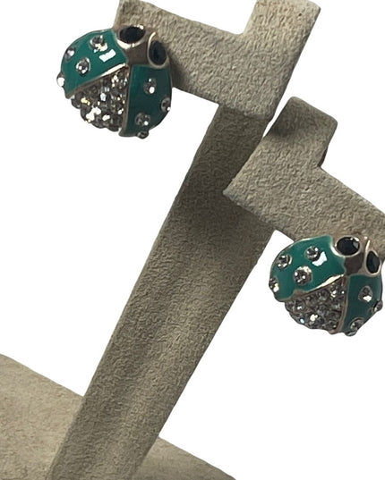 FUN Crystal rhinestone enamel lady bug earrings pierced