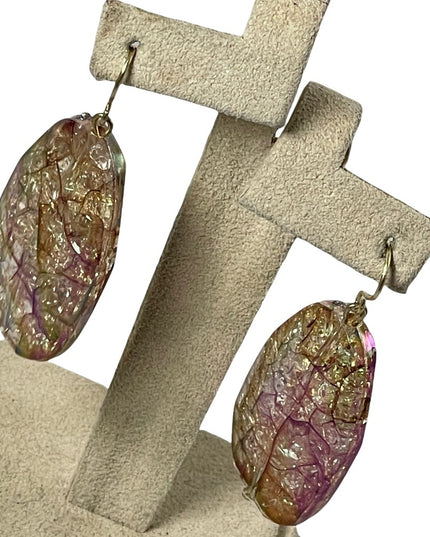 Vintage 1980s AB Resin sparkle crackle design dangle earrings