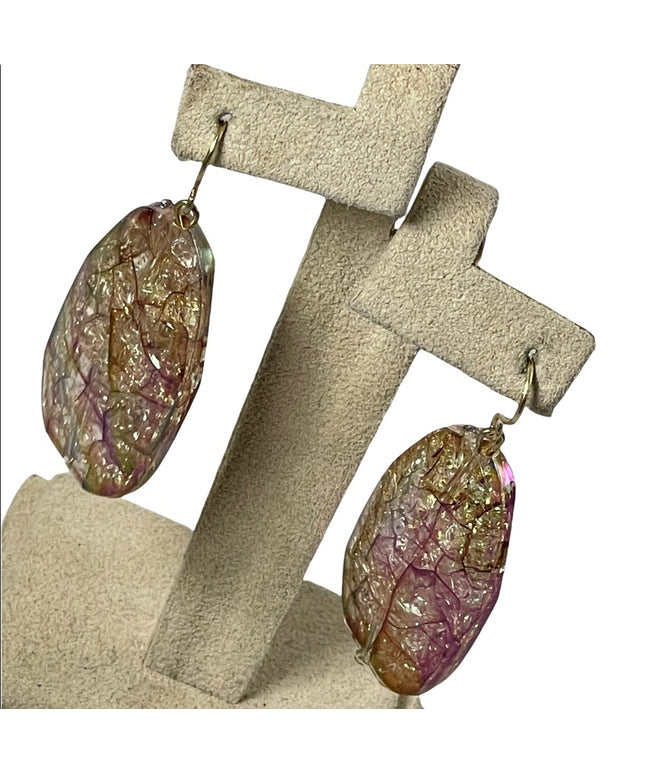 Vintage 1980s AB Resin sparkle crackle design dangle earrings