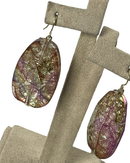Vintage 1980s AB Resin sparkle crackle design dangle earrings