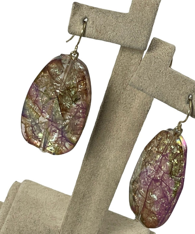Vintage 1980s AB Resin sparkle crackle design dangle earrings
