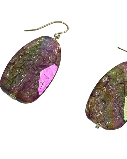 Vintage 1980s AB Resin sparkle crackle design dangle earrings