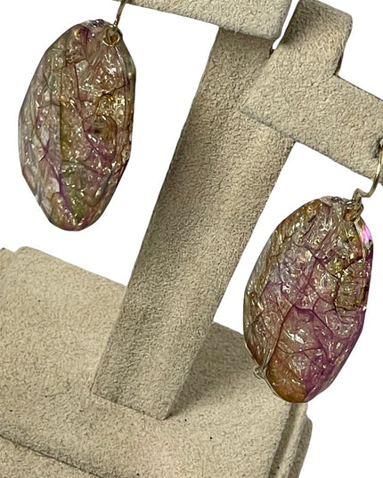 Vintage 1980s AB Resin sparkle crackle design dangle earrings